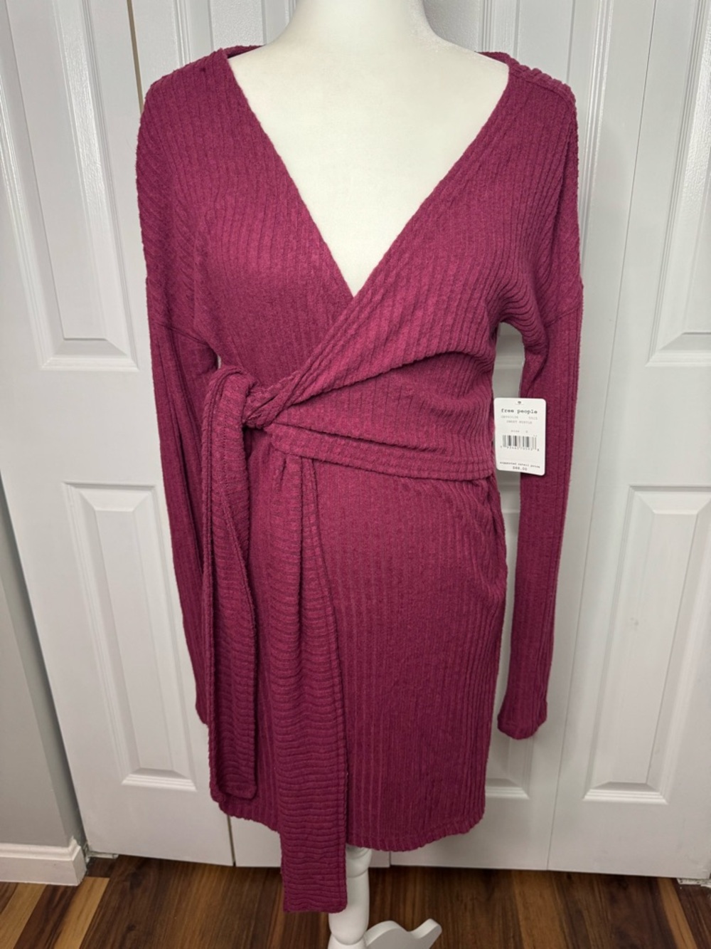 Free People Ribbed Faux Wrap Top in Berry Plum NWT Size Small Sweet Myrtle